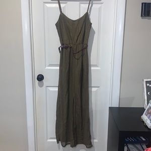 Maxi army green summer dress with Aztec print belt